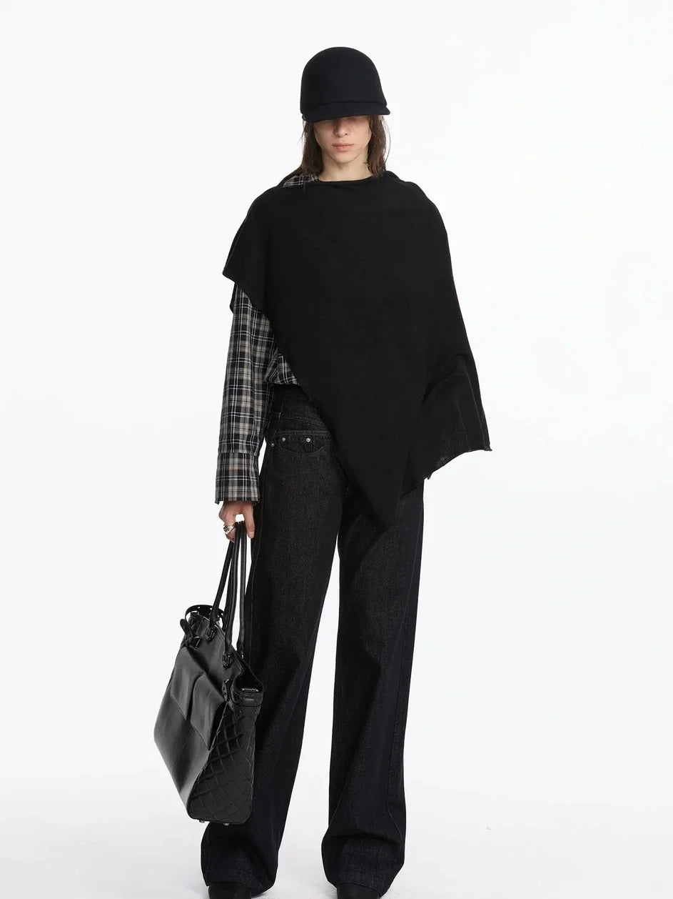 Asymmetrical Wool Blend Draped Cape Top