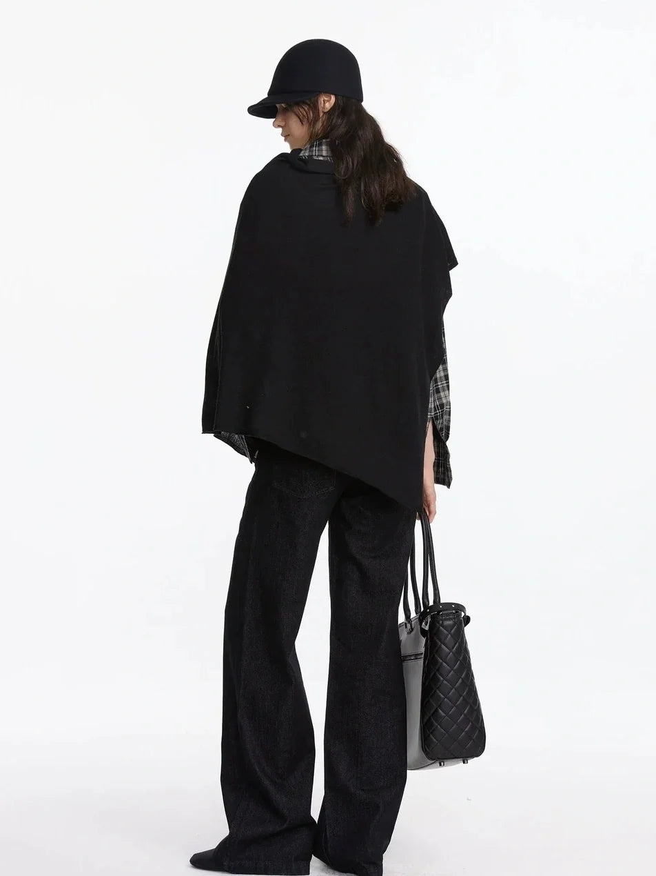 Asymmetrical Wool Blend Draped Cape Top