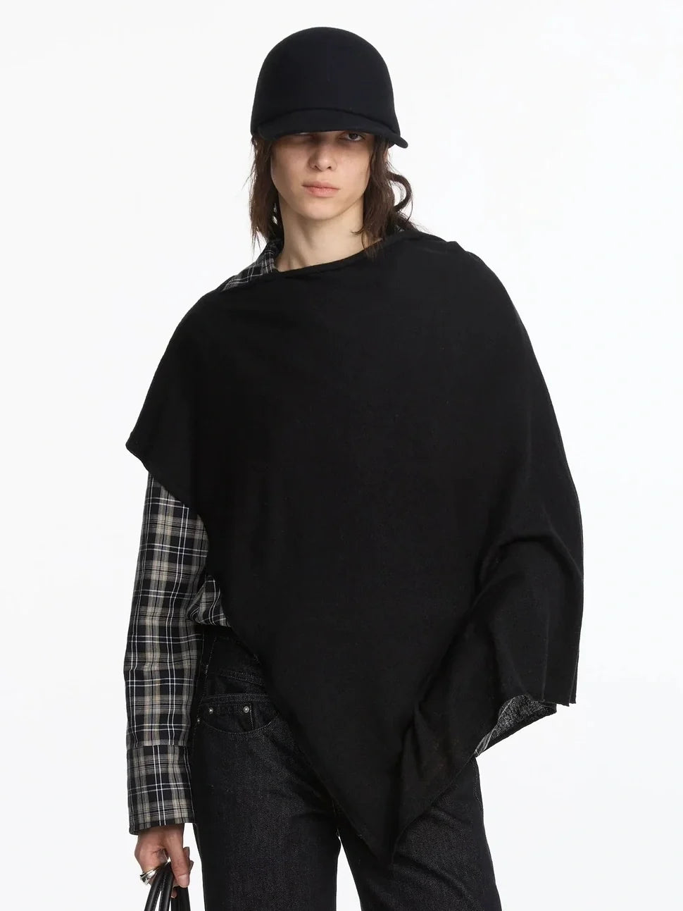 Asymmetrical Wool Blend Draped Cape Top