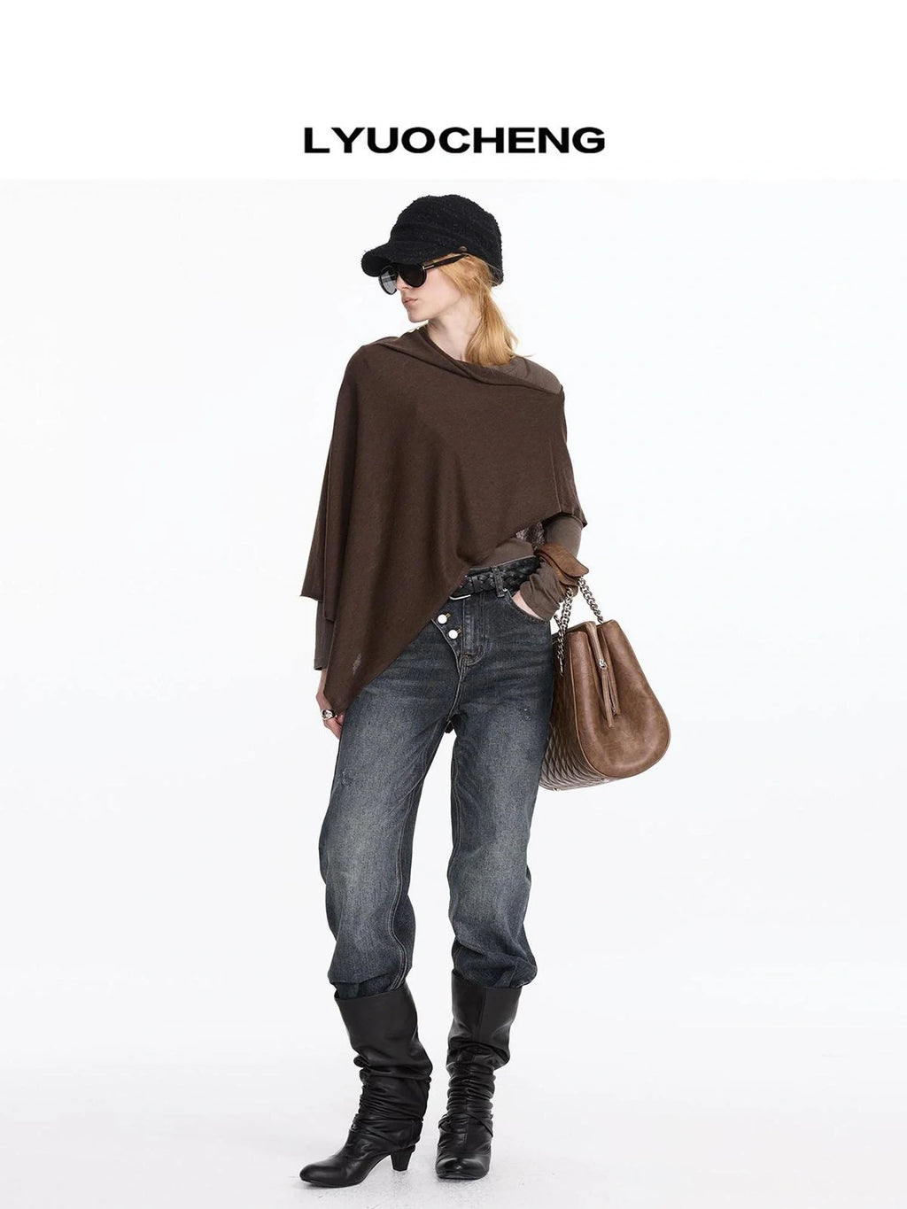 Asymmetrical Wool Blend Draped Cape Top