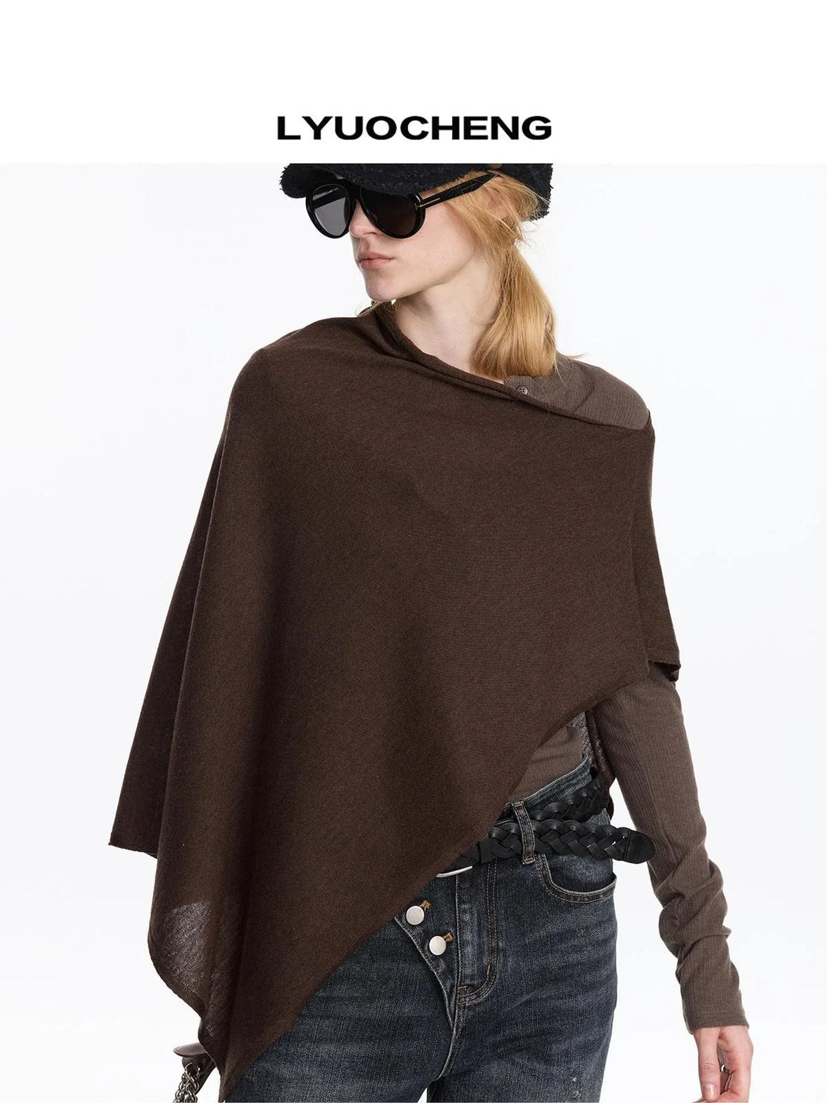 Asymmetrical Wool Blend Draped Cape Top