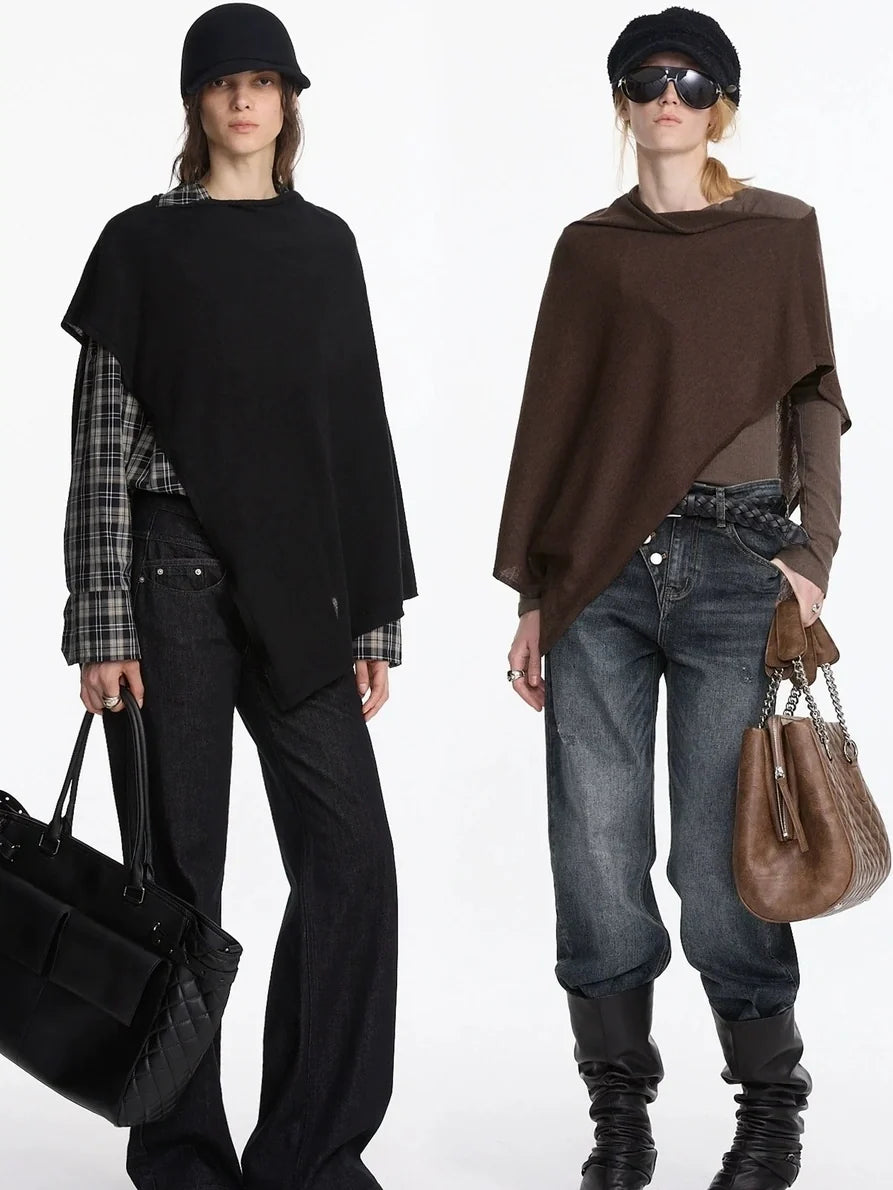 Asymmetrical Wool Blend Draped Cape Top