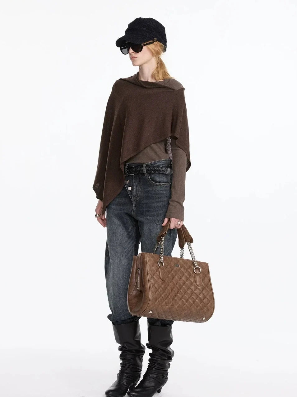 Asymmetrical Wool Blend Draped Cape Top