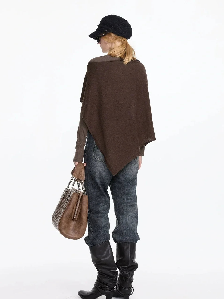 Asymmetrical Wool Blend Draped Cape Top