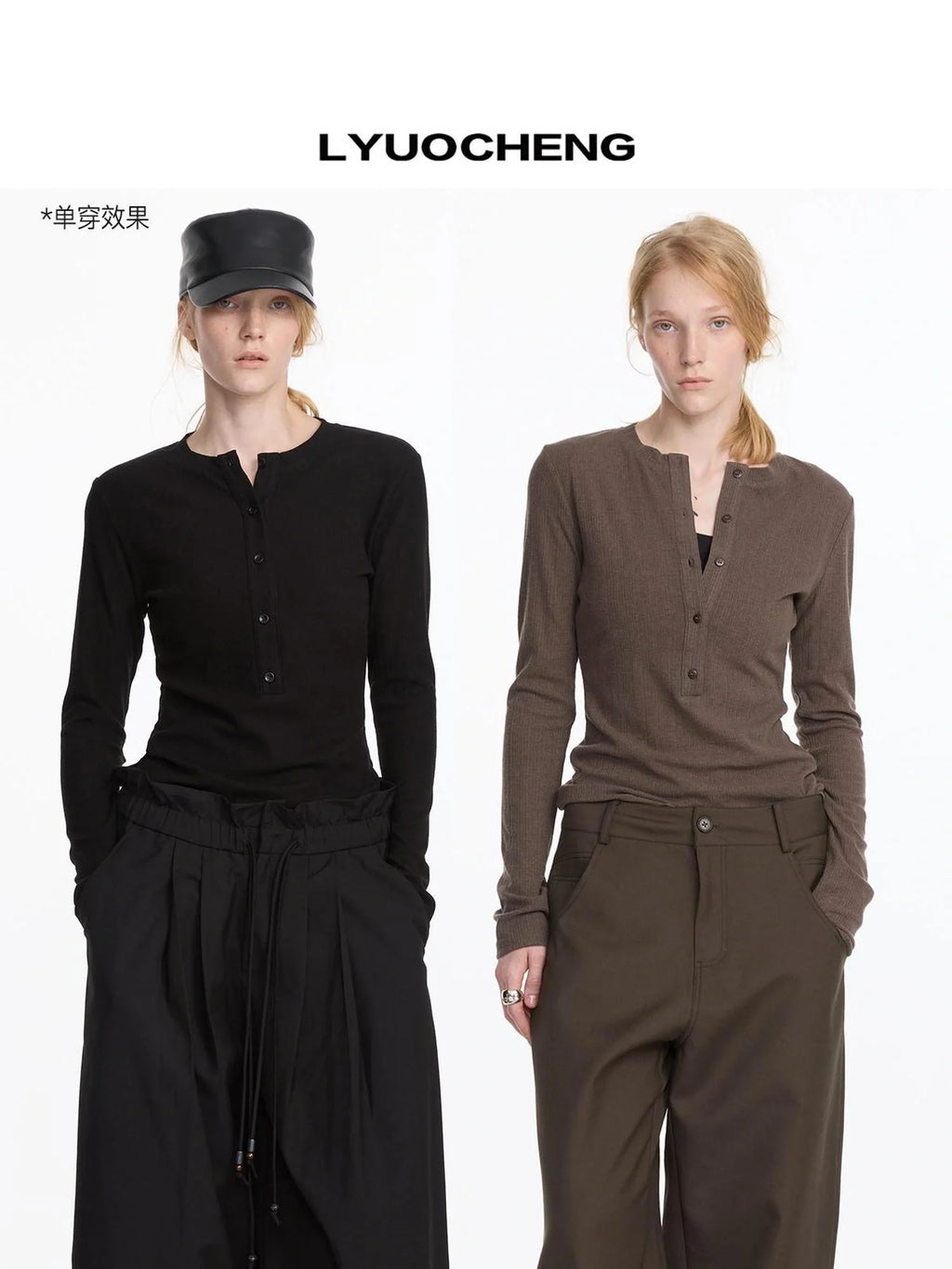 Autumn Acetate Henley Long Sleeve Top