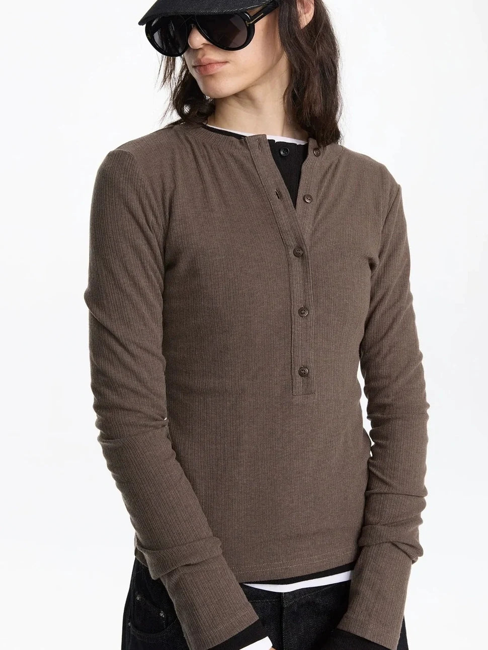 Autumn Acetate Henley Long Sleeve Top