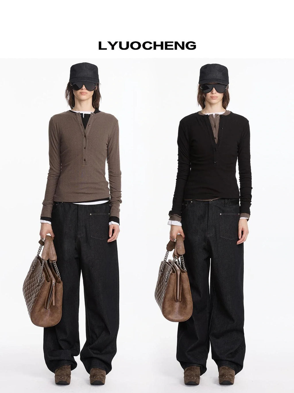 Autumn Acetate Henley Long Sleeve Top