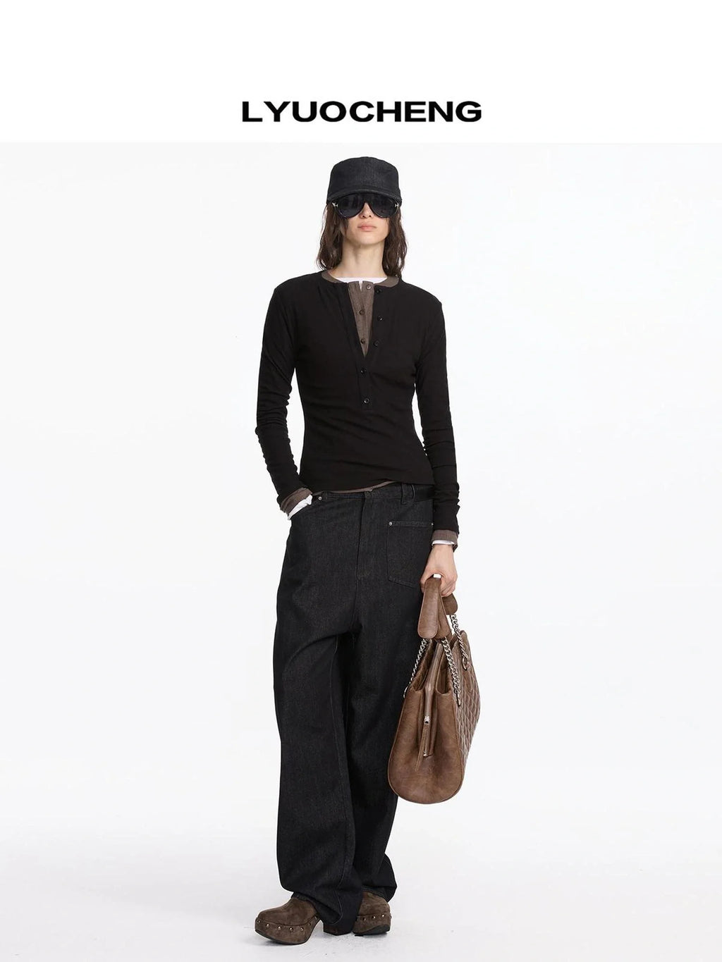 Autumn Acetate Henley Long Sleeve Top
