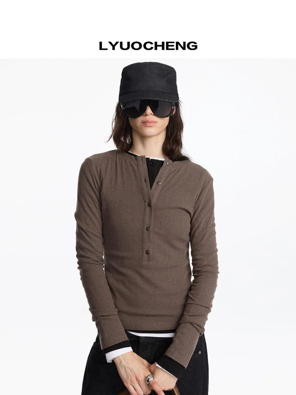 Autumn Acetate Henley Long Sleeve Top