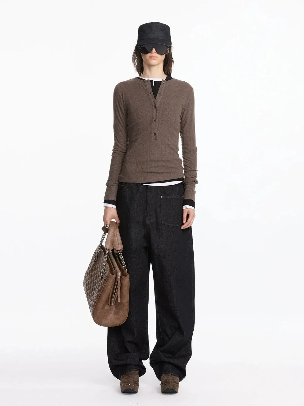 Autumn Acetate Henley Long Sleeve Top