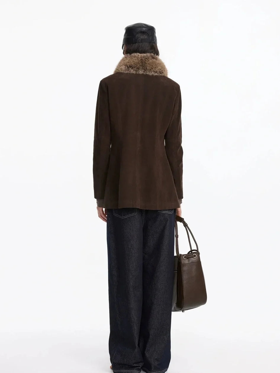 Autumn Suede Collar Slim Long Coat