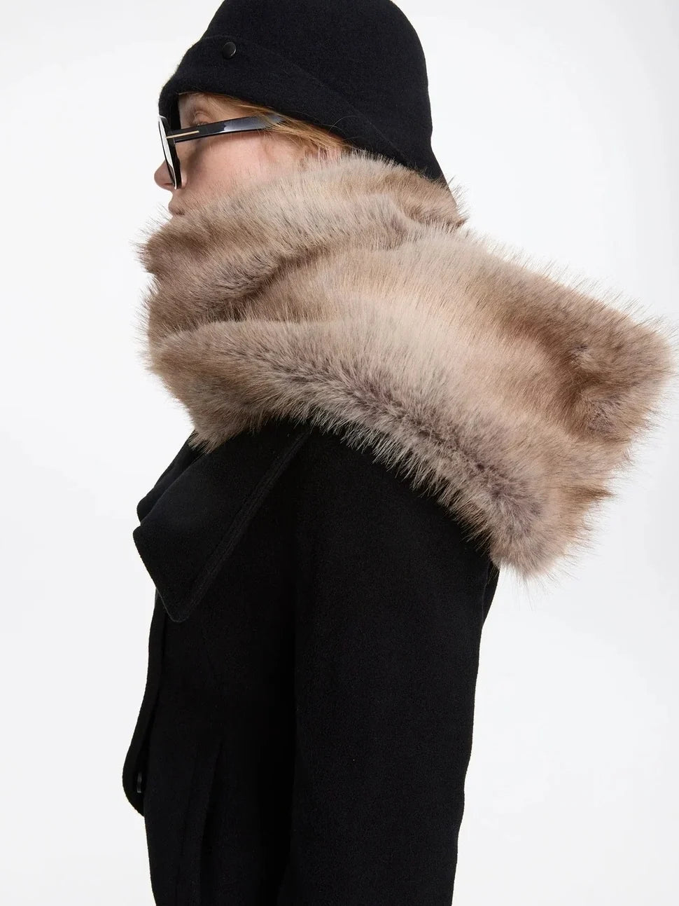Autumn Winter Beige Faux Fur Scarf Wide Shawl