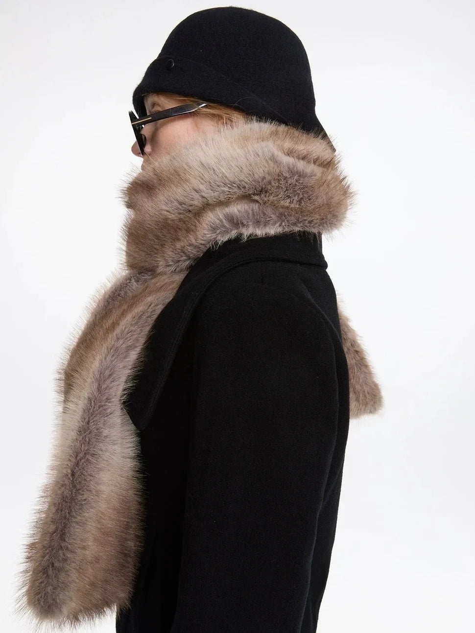 Autumn Winter Beige Faux Fur Scarf Wide Shawl