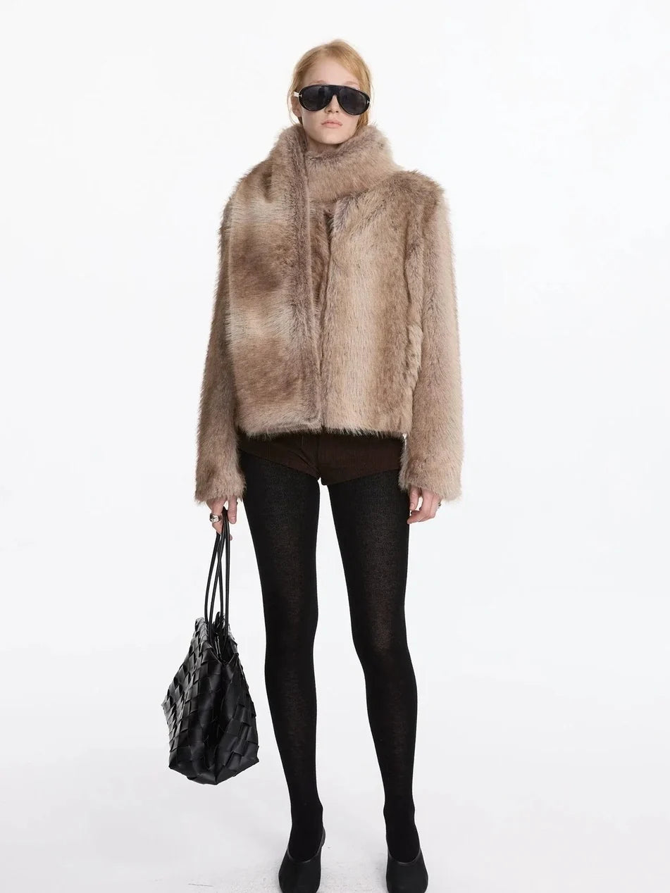 Autumn Winter Beige Faux Fur Scarf Wide Shawl