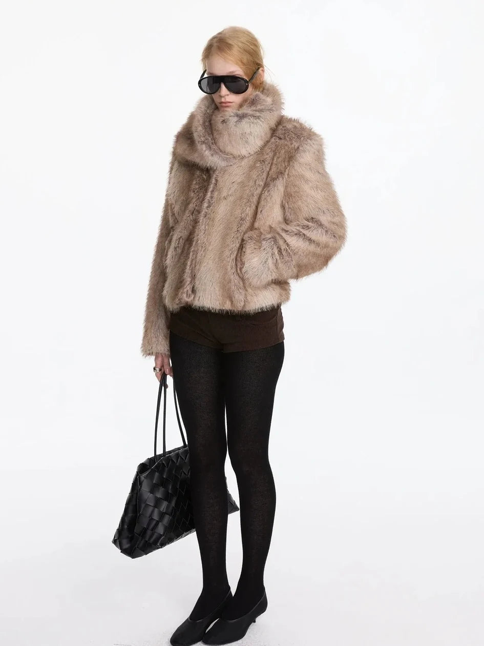 Autumn Winter Beige Faux Fur Scarf Wide Shawl
