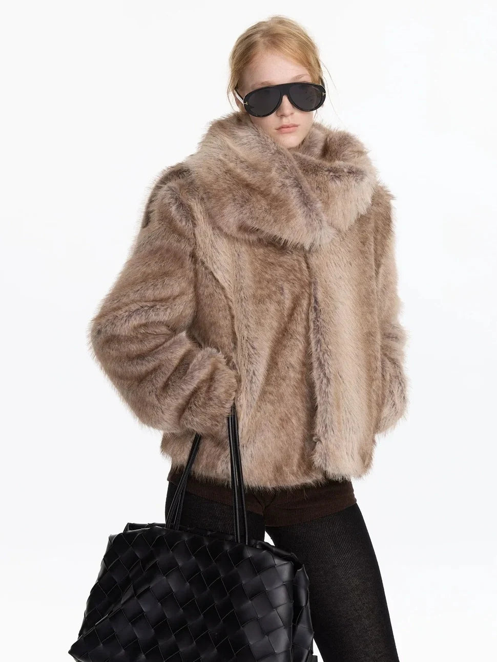 Autumn Winter Beige Faux Fur Scarf Wide Shawl