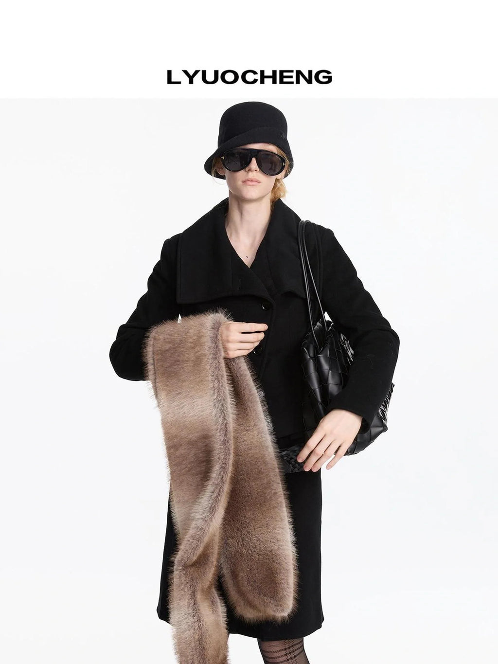 Autumn Winter Beige Faux Fur Scarf Wide Shawl