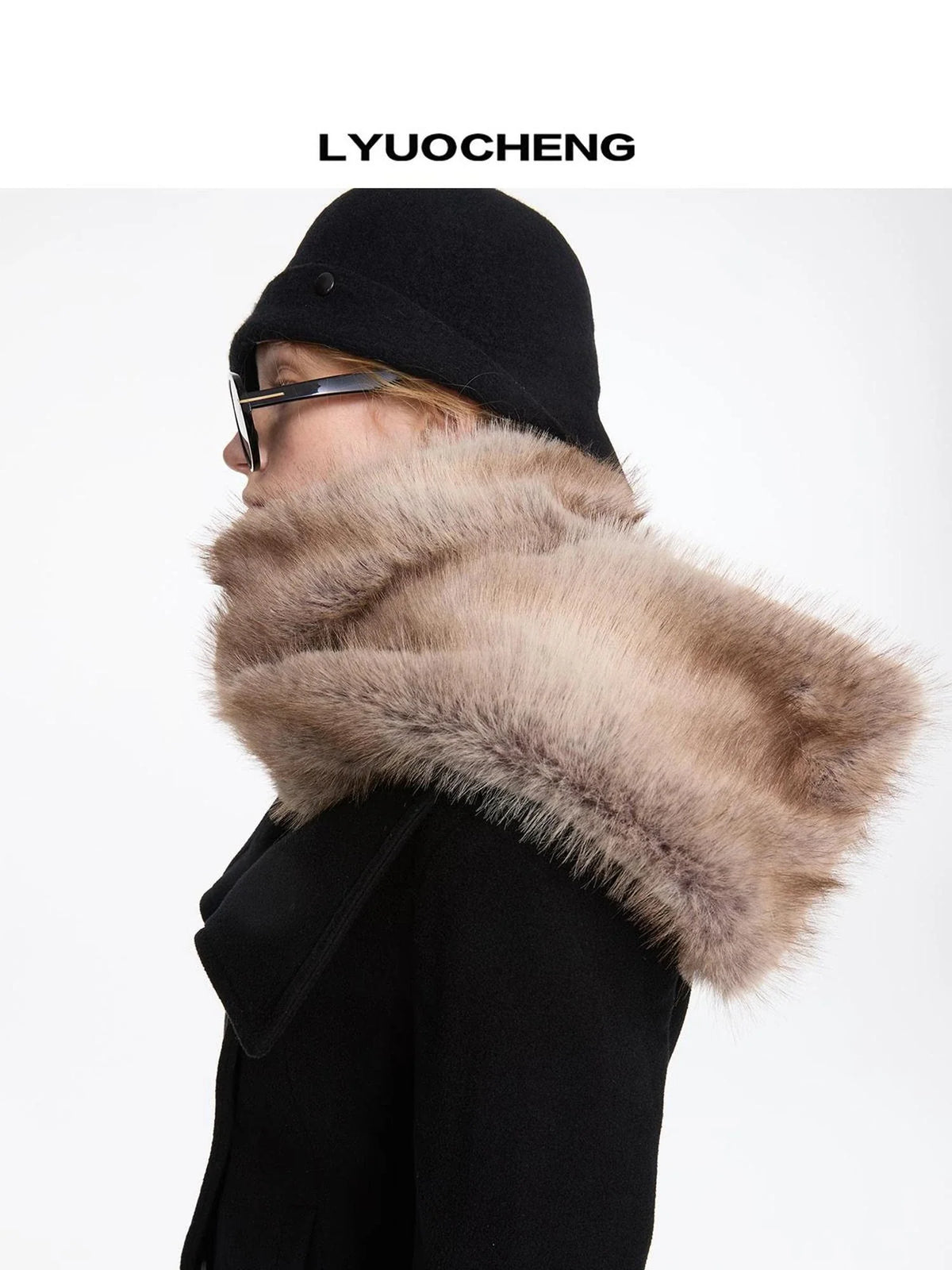 Autumn Winter Beige Faux Fur Scarf Wide Shawl