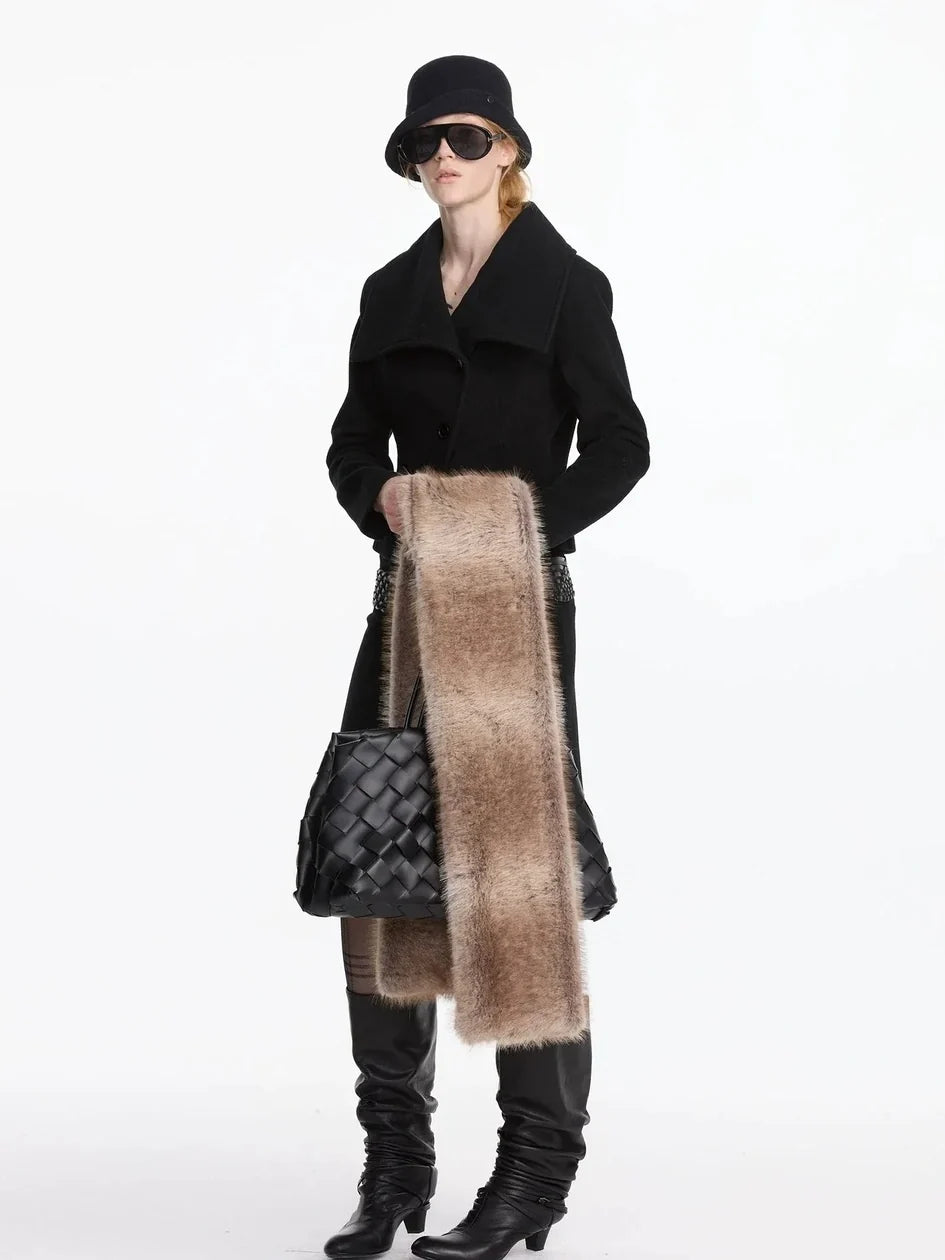 Autumn Winter Beige Faux Fur Scarf Wide Shawl