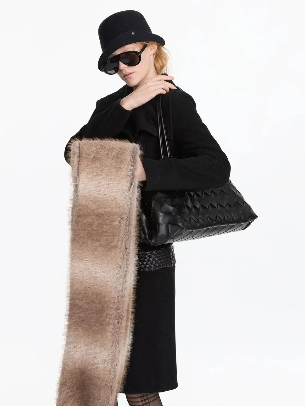 Autumn Winter Beige Faux Fur Scarf Wide Shawl