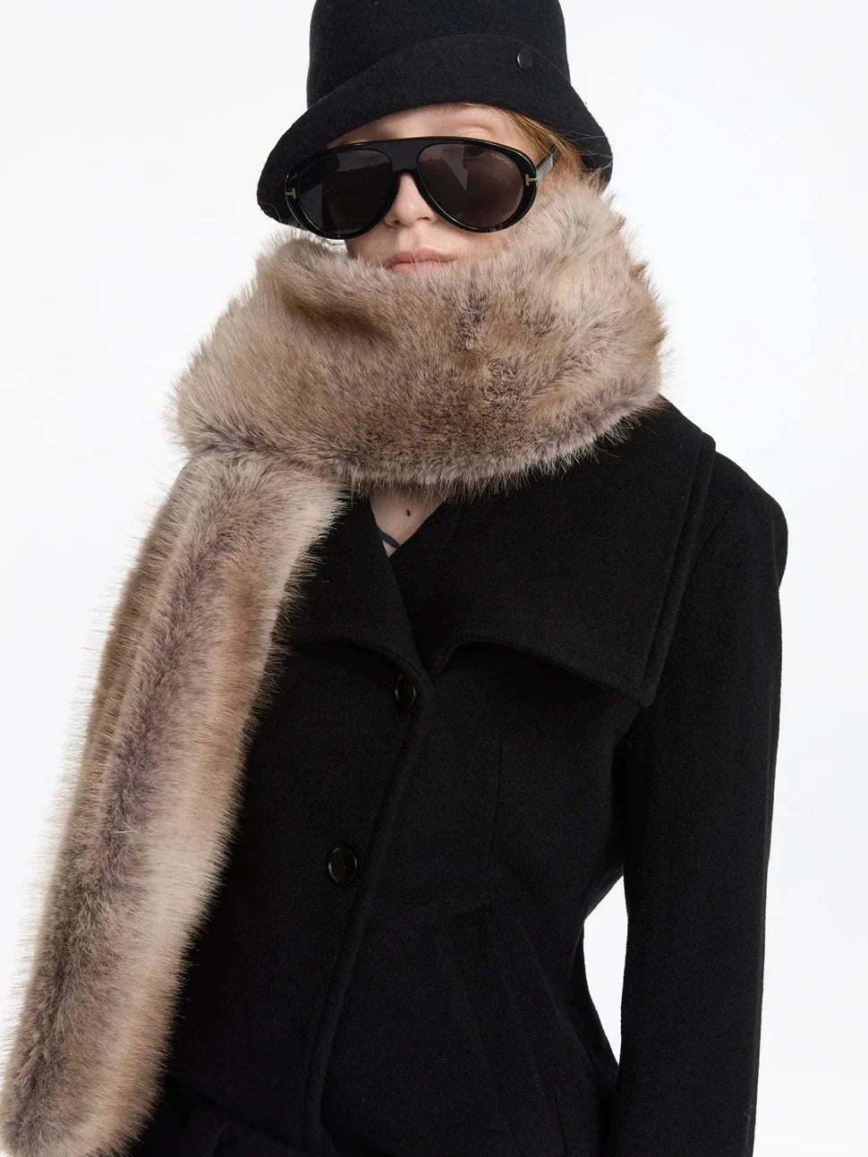 Autumn Winter Beige Faux Fur Scarf Wide Shawl