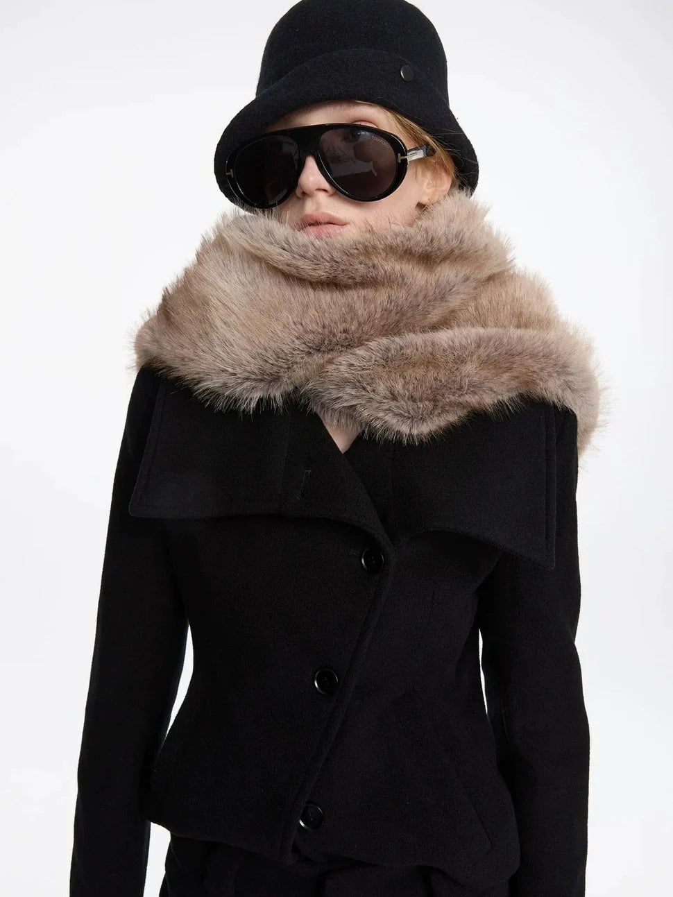 Autumn Winter Beige Faux Fur Scarf Wide Shawl