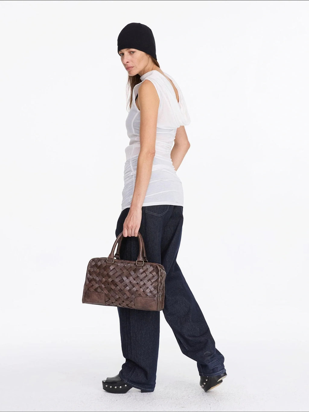 Back Draped White Tencel Shift Dress