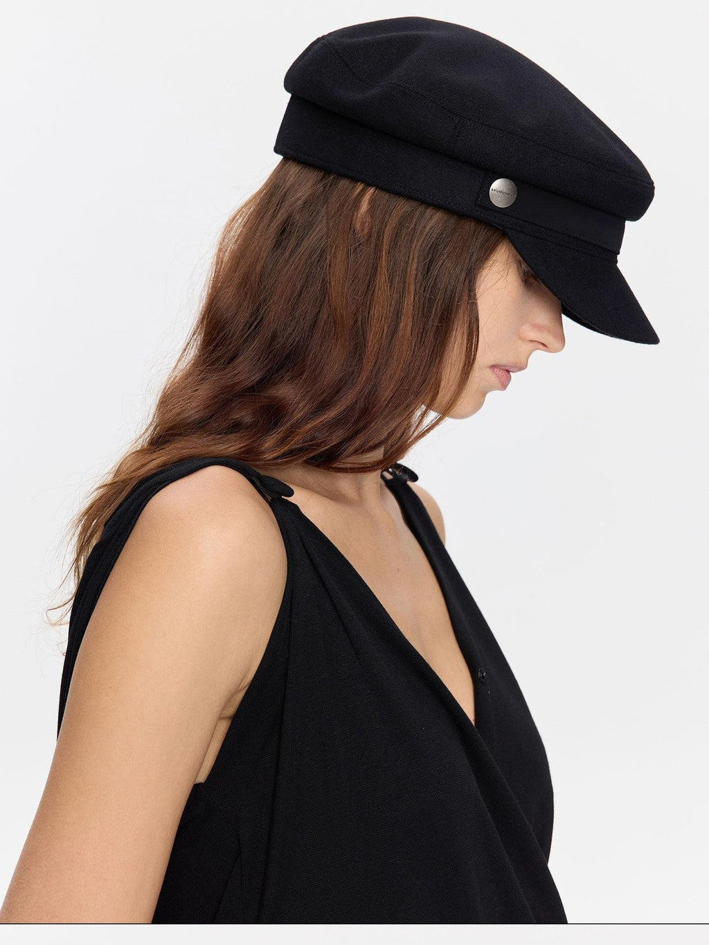 Black Adjustable Flat Top Stiff Short Brim Casual Women's Wool Hats