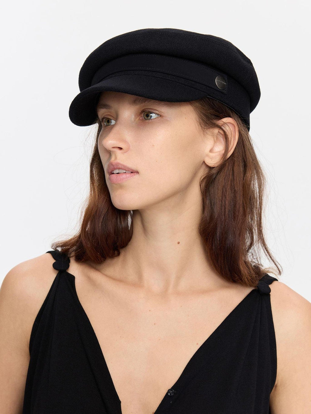 Black Adjustable Flat Top Stiff Short Brim Casual Women's Wool Hats