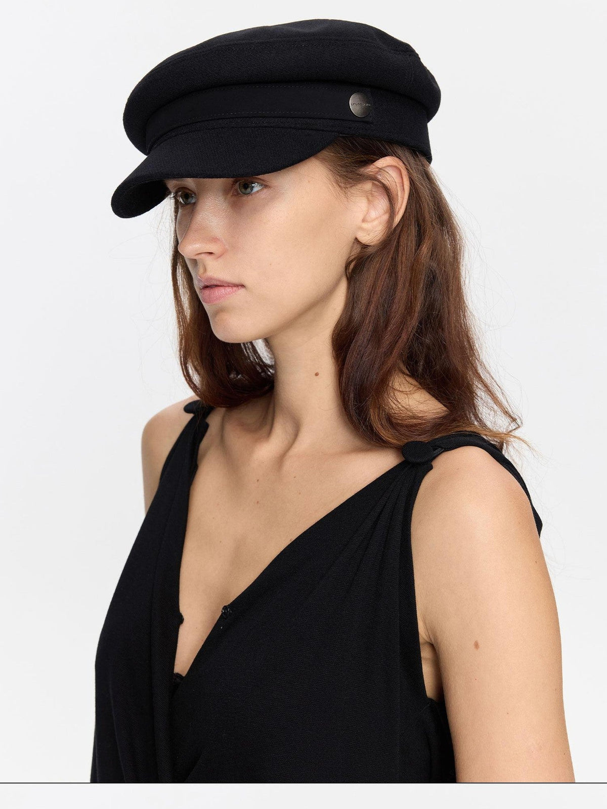 Black Adjustable Flat Top Stiff Short Brim Casual Women's Wool Hats