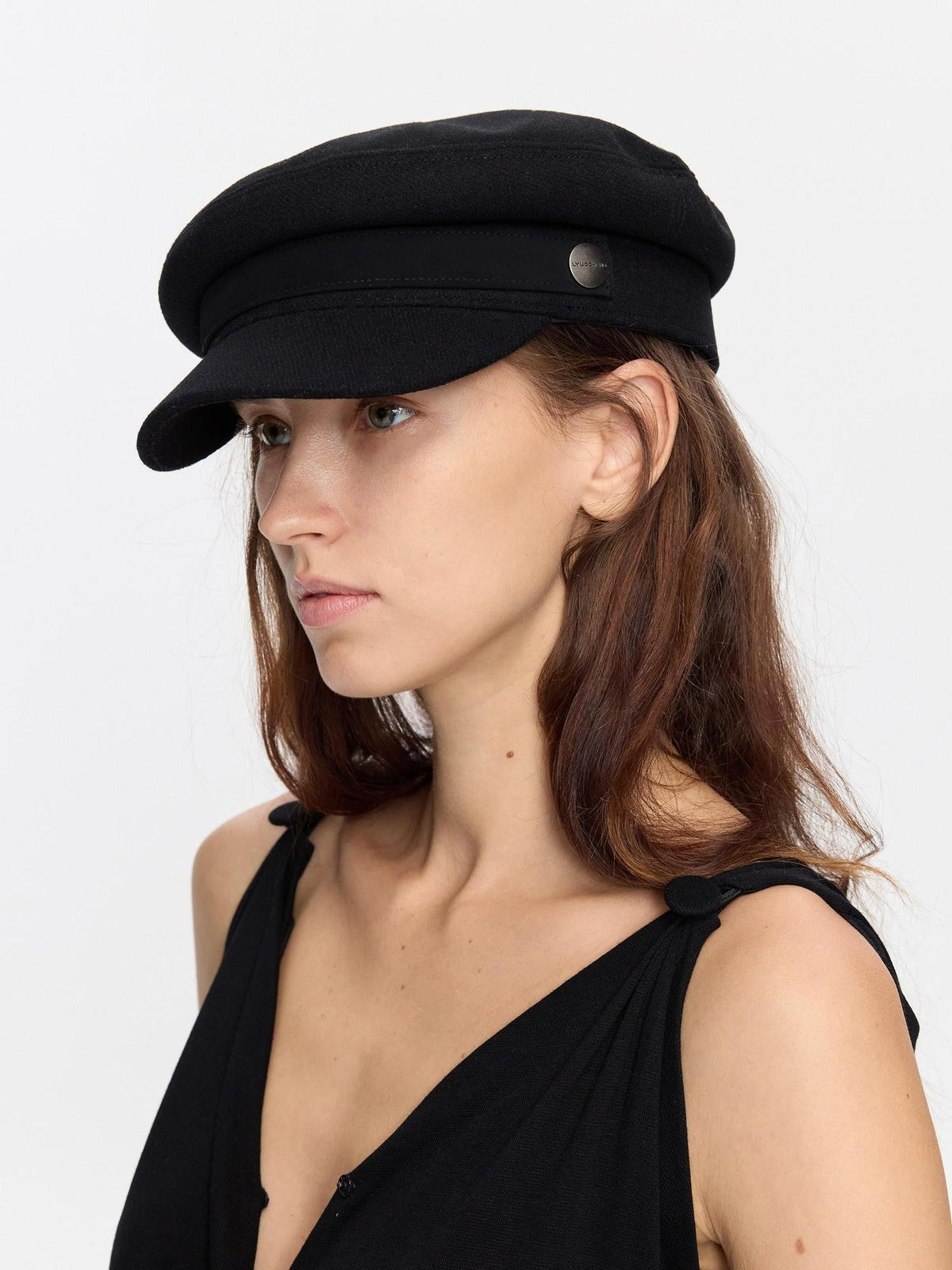 Black Adjustable Flat Top Stiff Short Brim Casual Women's Wool Hats
