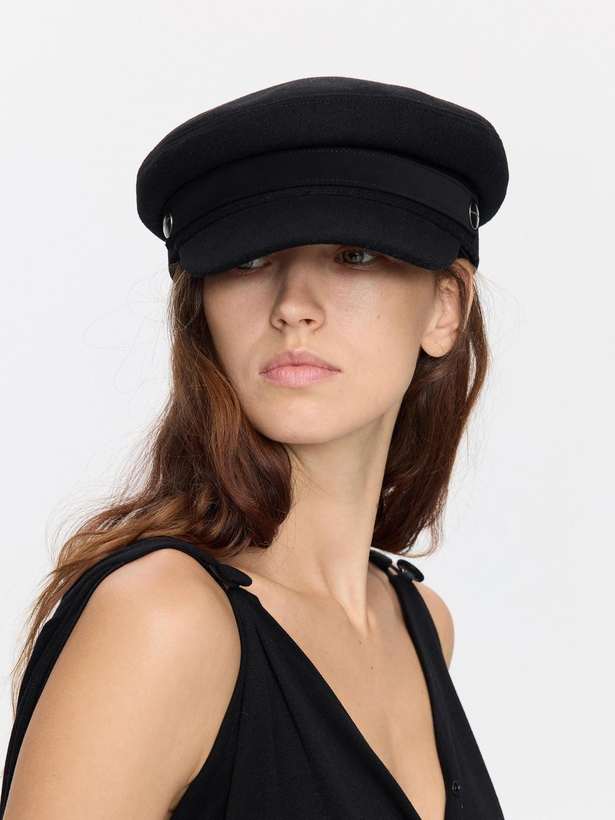 Black Adjustable Flat Top Stiff Short Brim Casual Women's Wool Hats