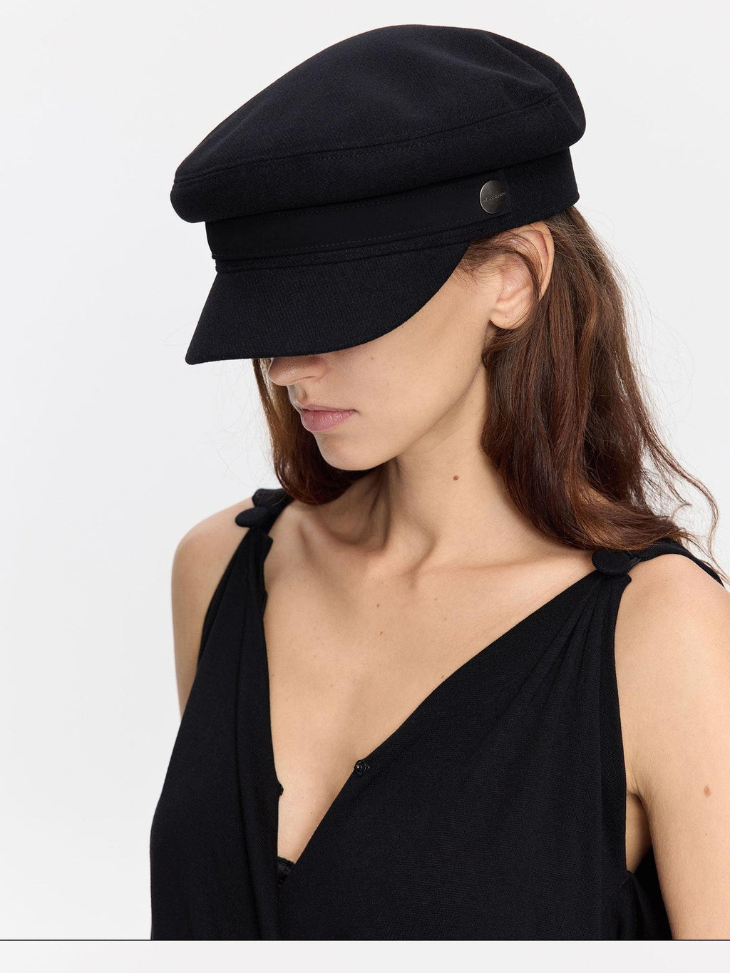 Black Adjustable Flat Top Stiff Short Brim Casual Women's Wool Hats