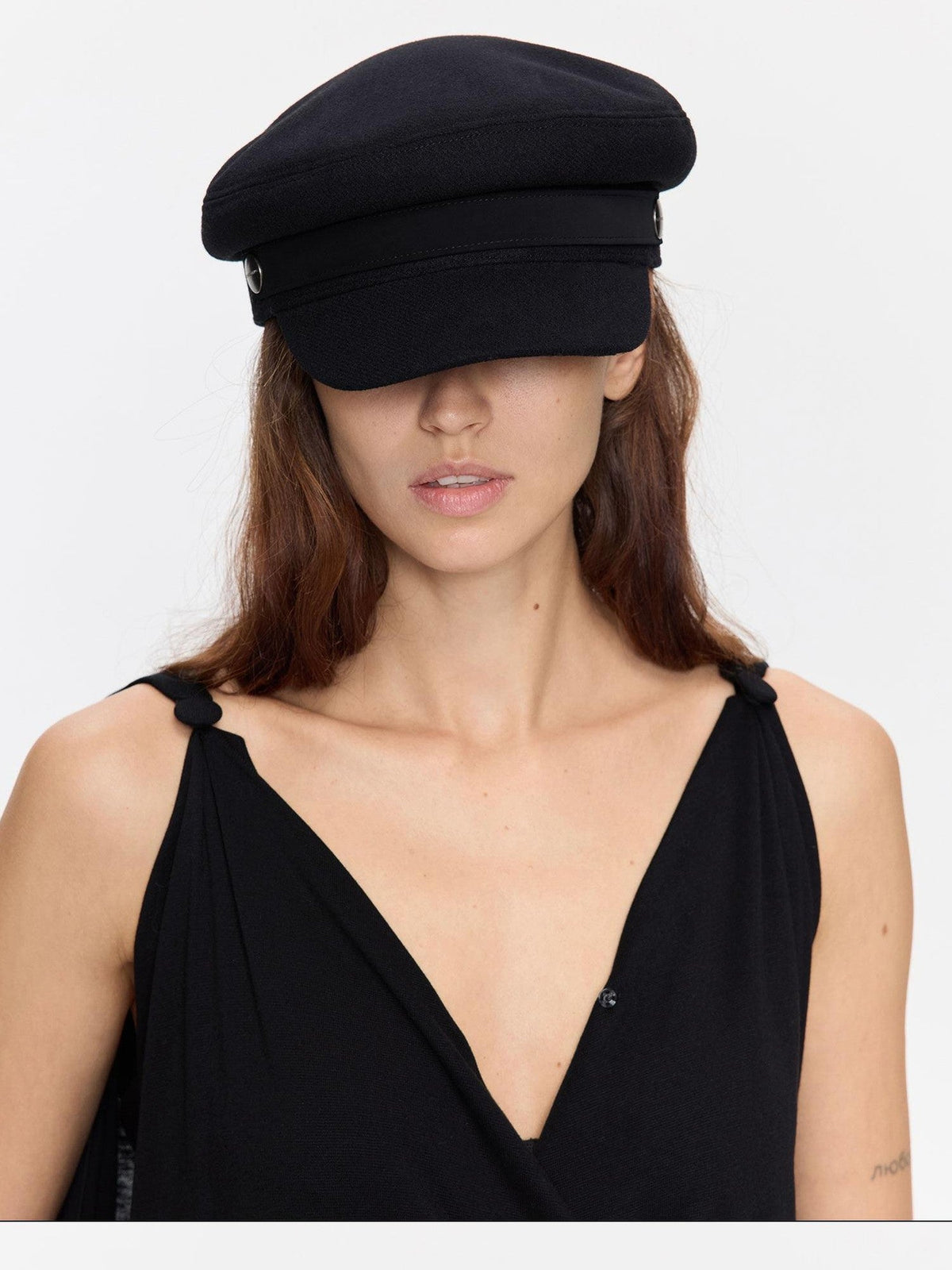 Black Adjustable Flat Top Stiff Short Brim Casual Women's Wool Hats