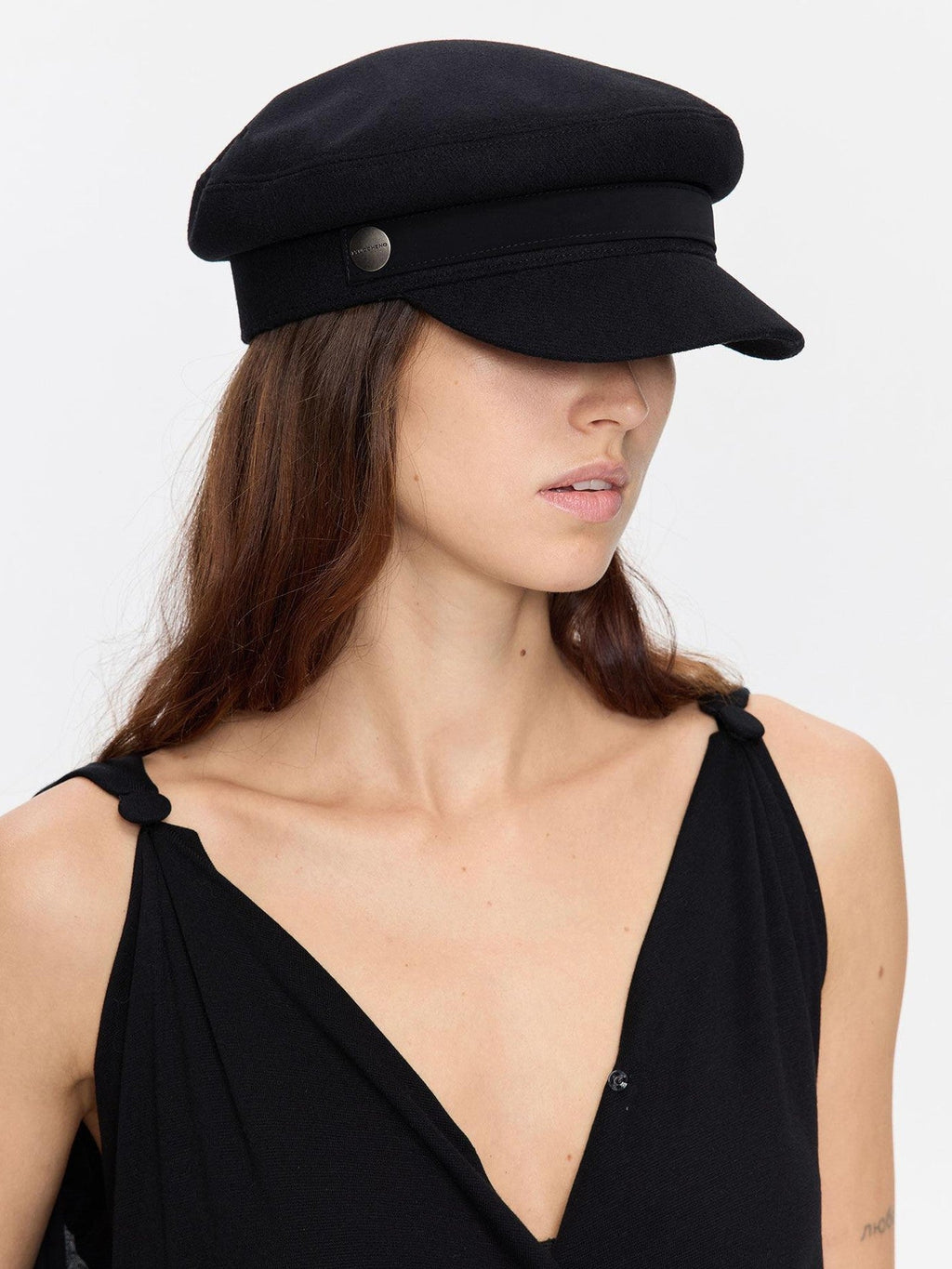 Black Adjustable Flat Top Stiff Short Brim Casual Women's Wool Hats