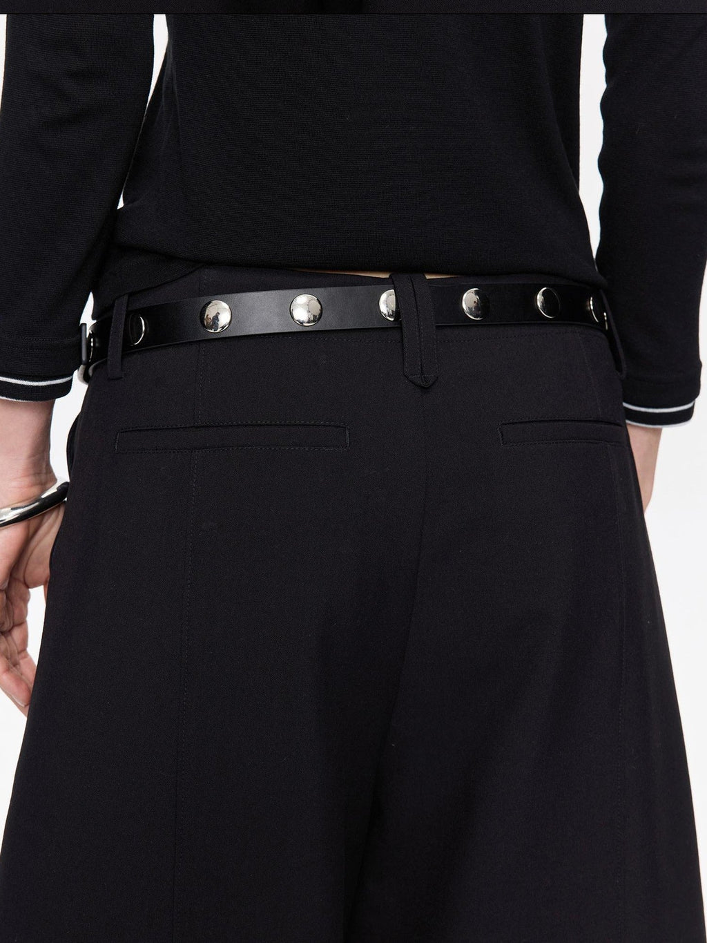 Black Round Stud Pin Buckle Women's Split Leather Vintage Versatile Belts