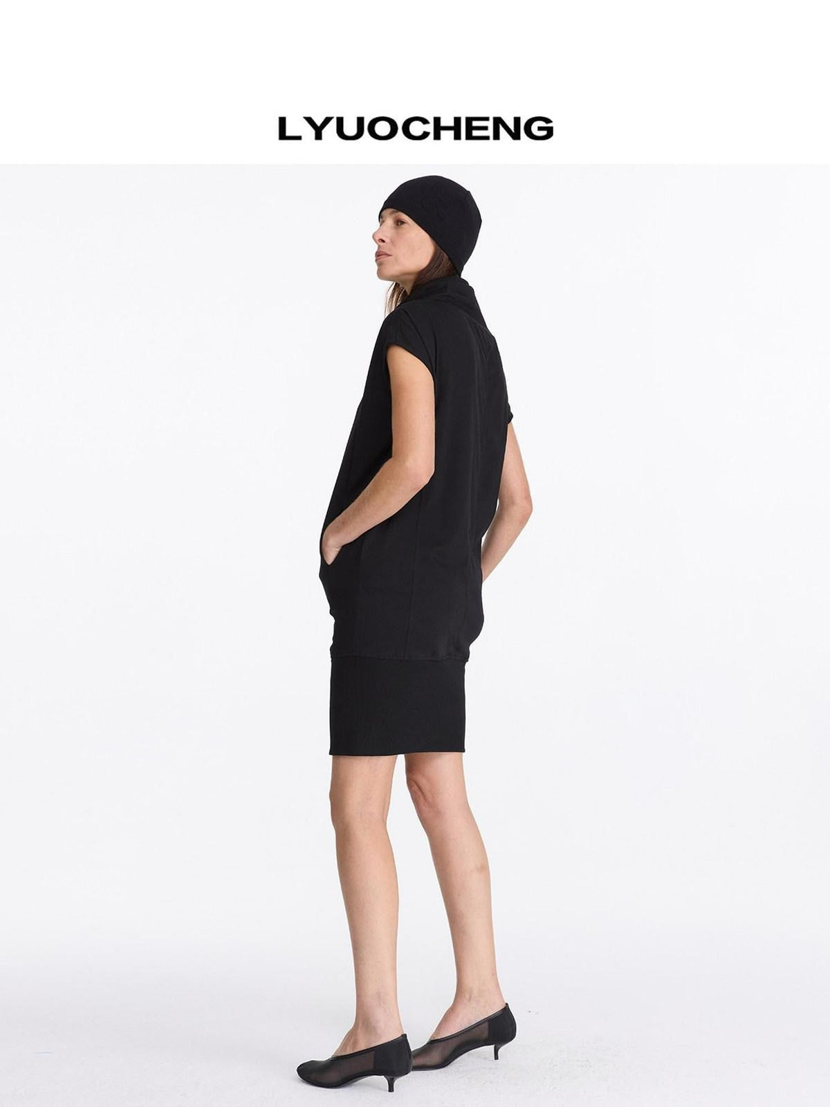 Black Scoop Neck H Cut Sleeveless Cotton Casual Mini Dress