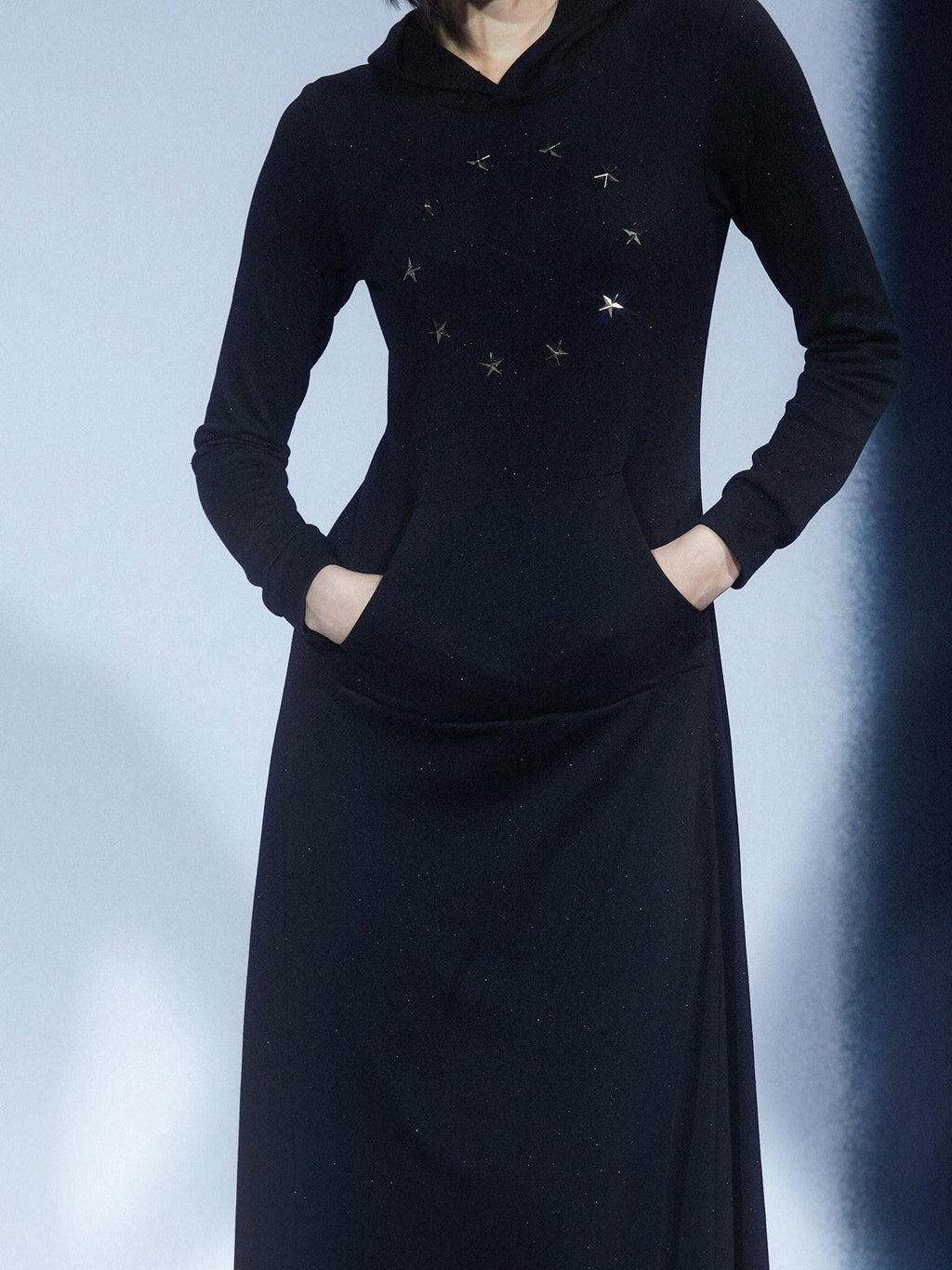 Black Sequin Star Stud Aline Women's Cotton Blend Casual Maxi Dresses