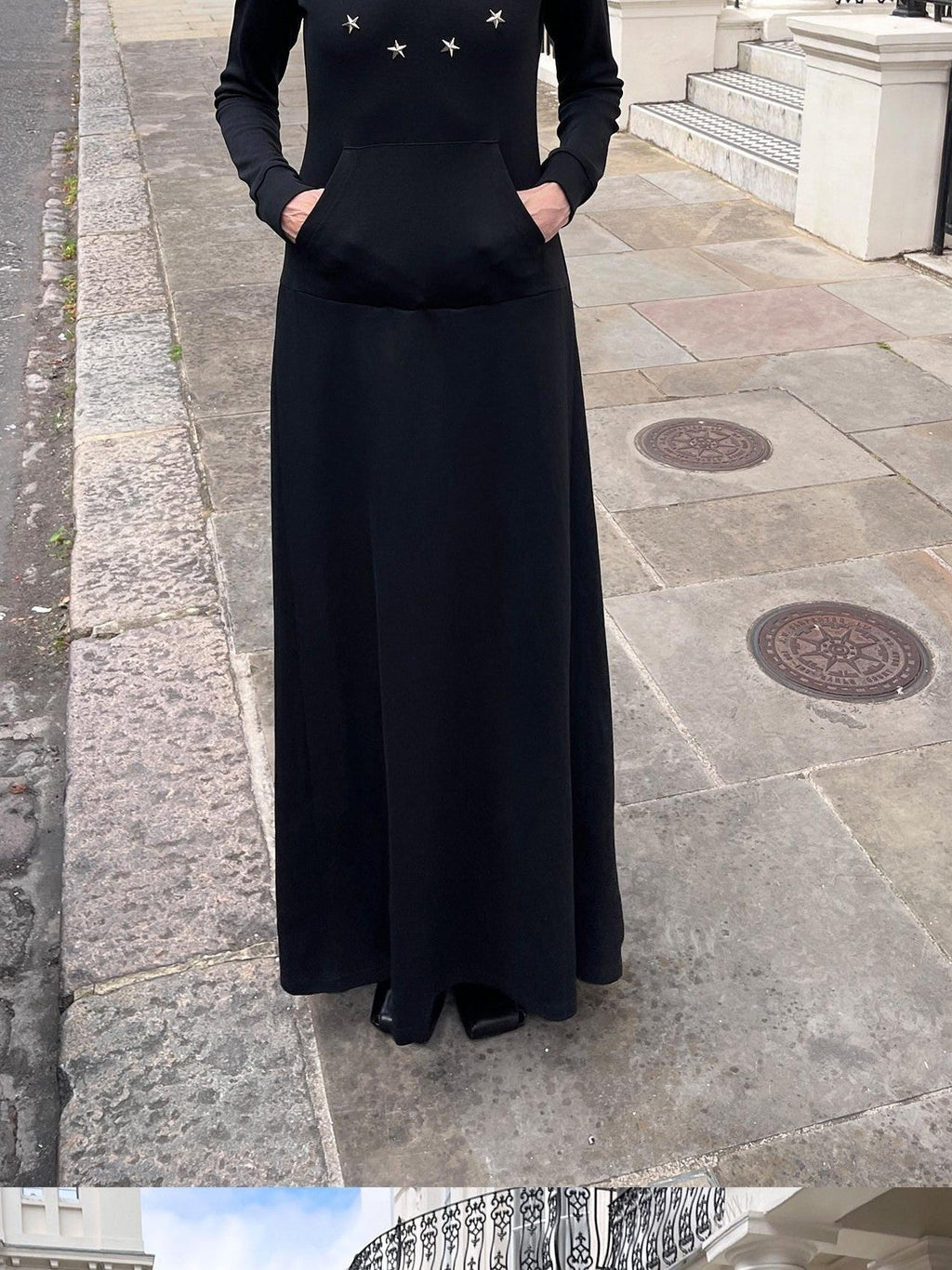 Black Sequin Star Stud Aline Women's Cotton Blend Casual Maxi Dresses
