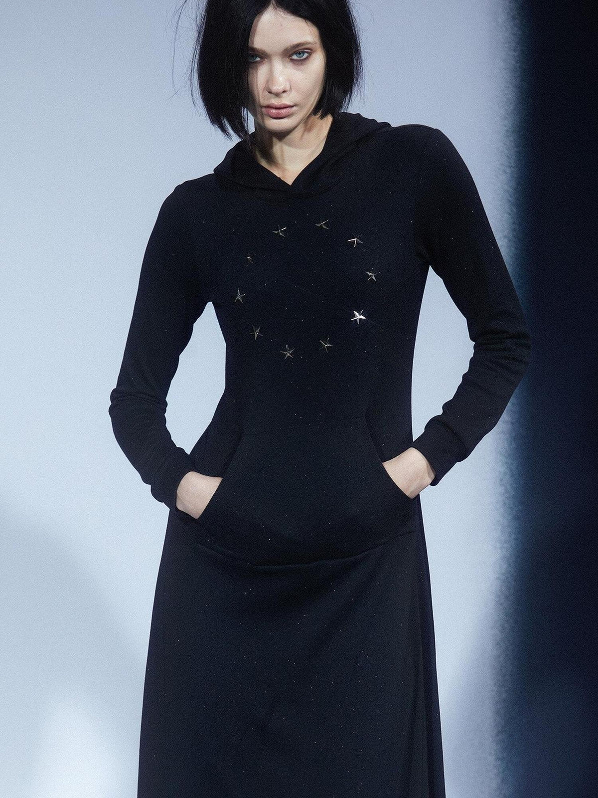 Black Sequin Star Stud Aline Women's Cotton Blend Casual Maxi Dresses