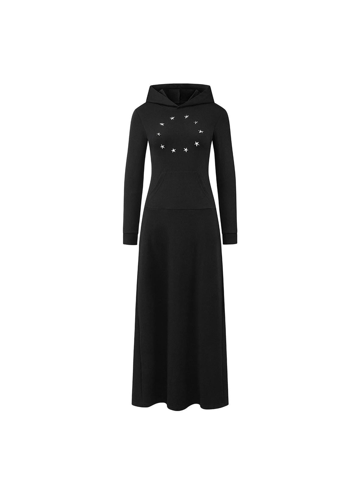 Black Sequin Star Stud Aline Women's Cotton Blend Casual Maxi Dresses