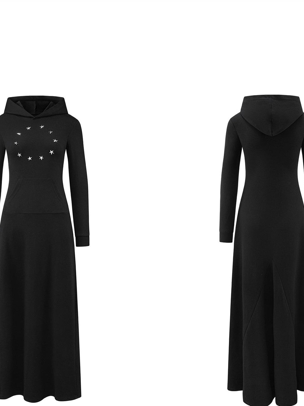 Black Sequin Star Stud Aline Women's Cotton Blend Casual Maxi Dresses