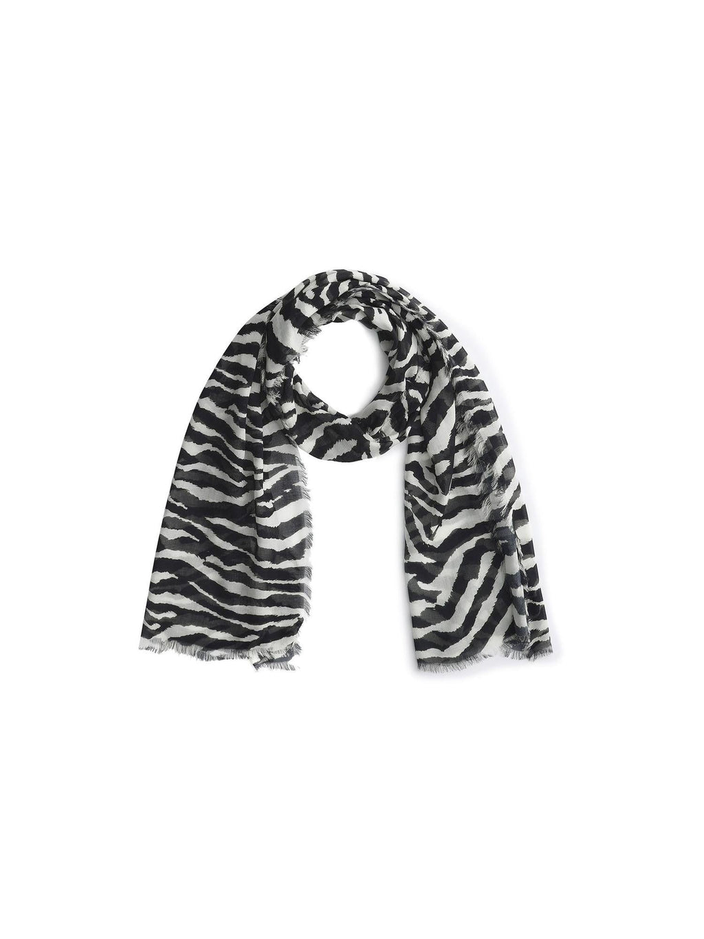 Black White Zebra Print Fringed Modal Silk Scarves & Shawls