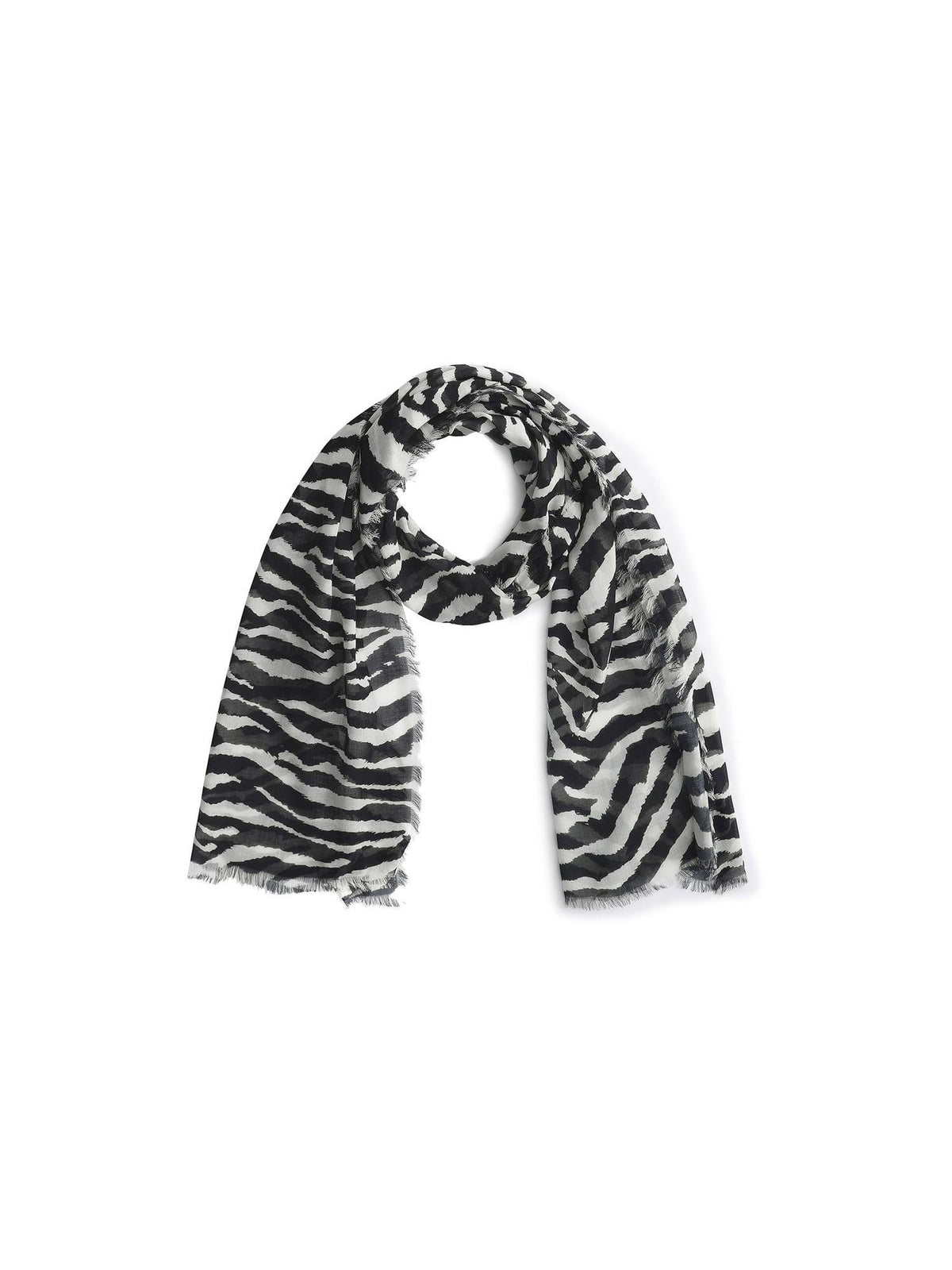 Black White Zebra Print Fringed Modal Silk Scarves & Shawls