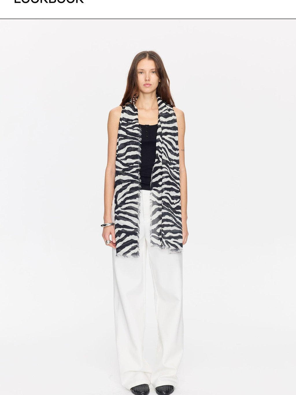 Black White Zebra Print Fringed Modal Silk Scarves & Shawls