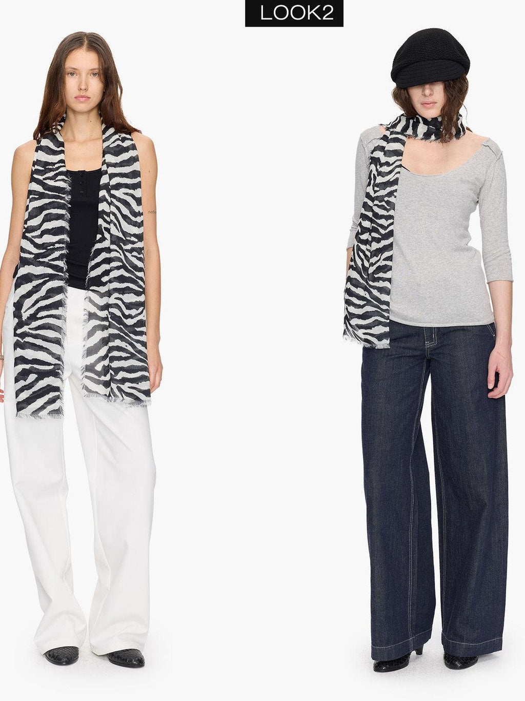 Black White Zebra Print Fringed Modal Silk Scarves & Shawls