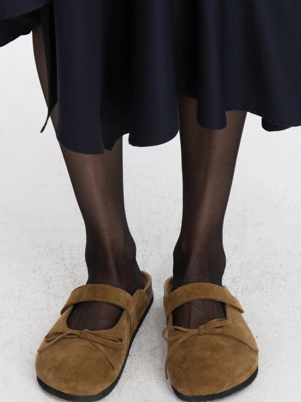 Brown Suede Ballet Bow Birk Clogs
