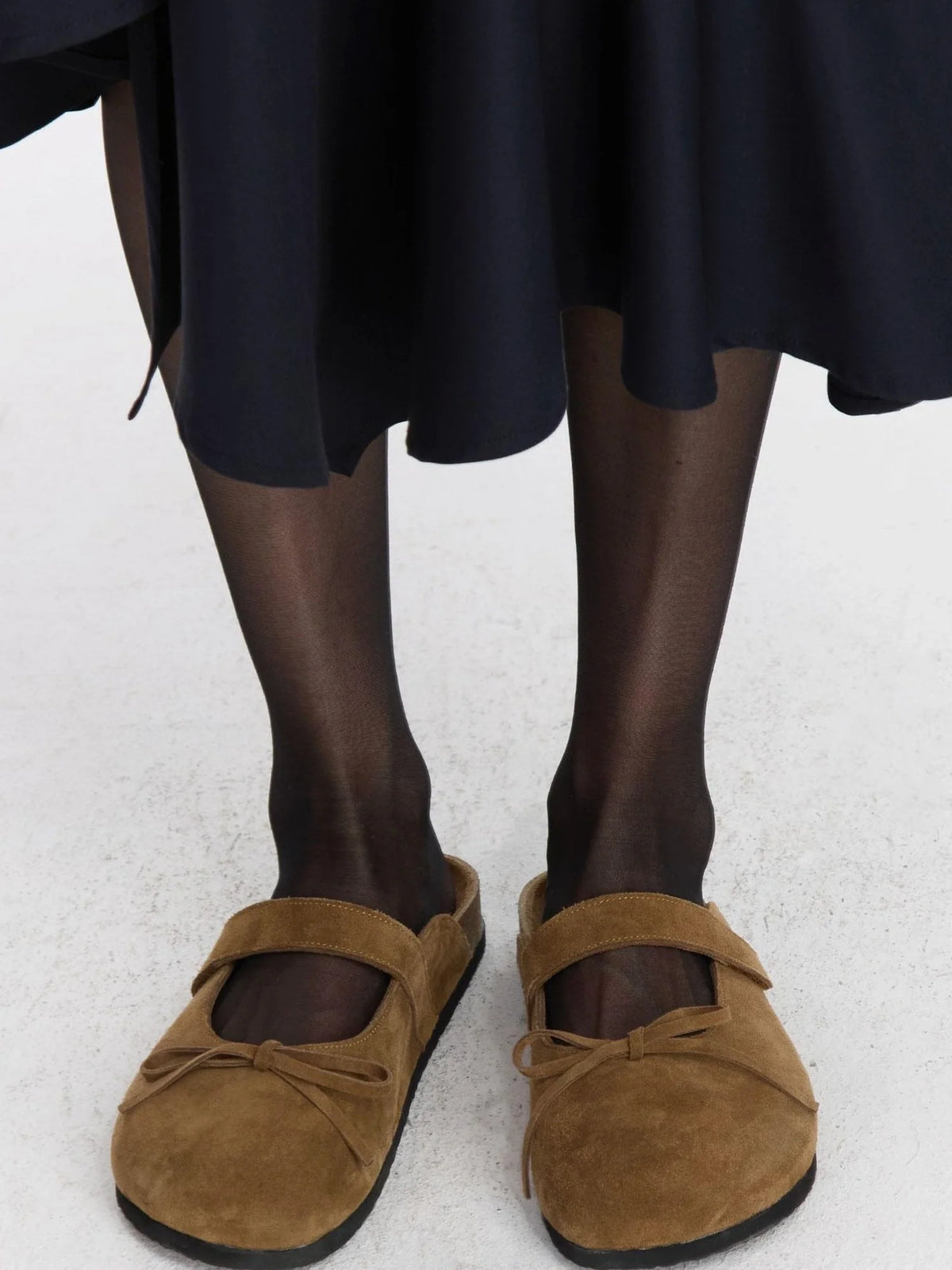Brown Suede Ballet Bow Birk Clogs