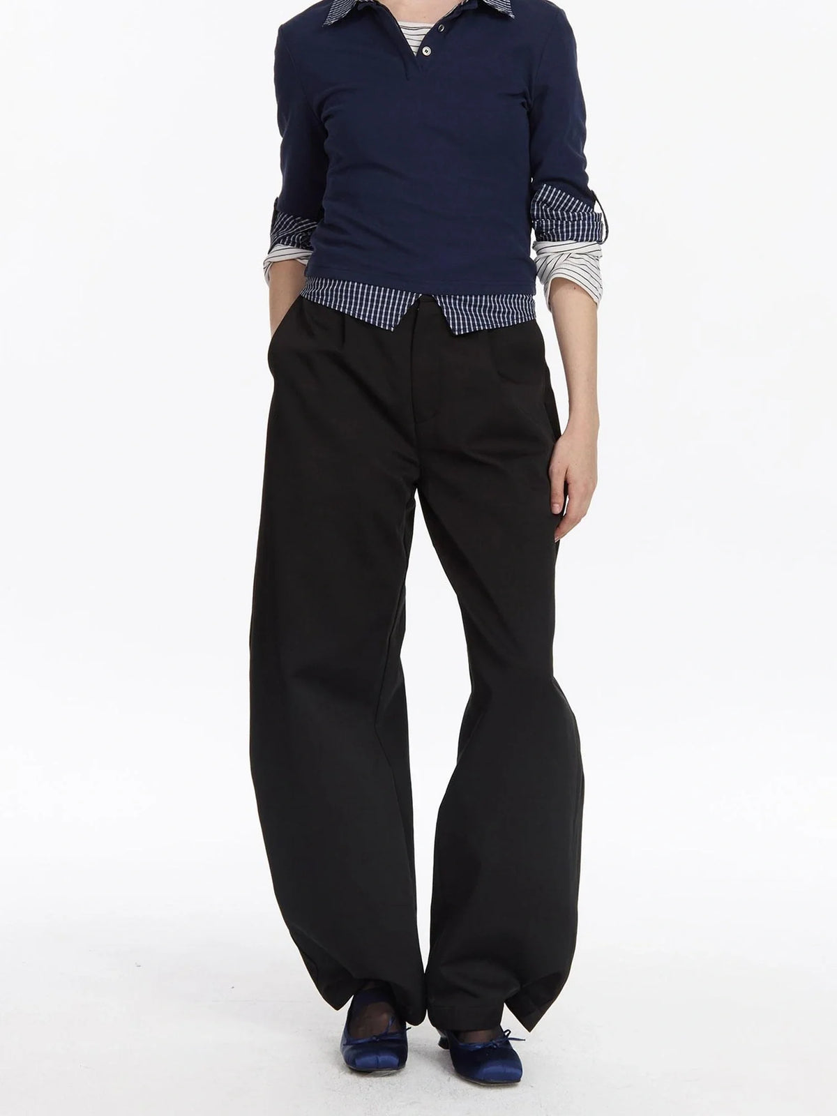 Checkered Paneled Long Sleeve Polo Shirt