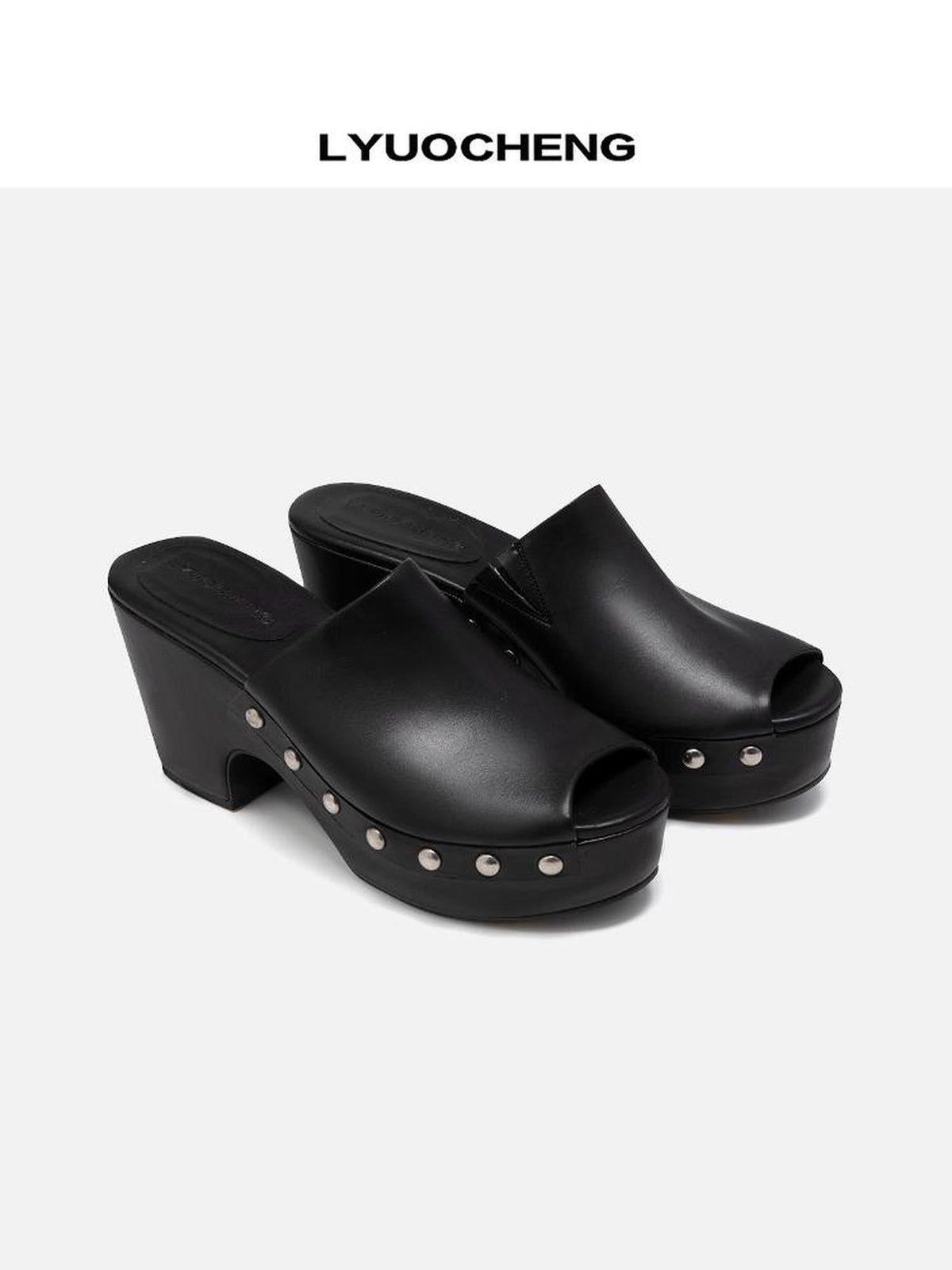 Chunky Platform Peep Toe Mule Sandals